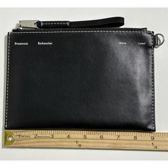 Proenza Schouler White Label Sullivan Slim Zip Pouch Wallet Card Black Leather - Picture 4 of 8